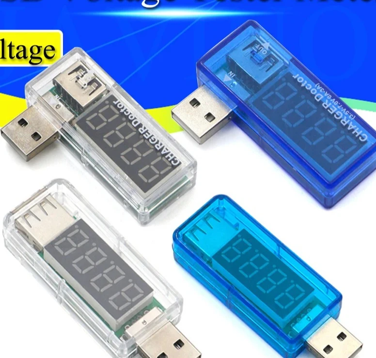 شاحن USB صغير الفولتميتر مقياس التيار الكهربائي الرقمي الشفاف USB قوة البنك شحن جهاز اختبار التيار والجهد