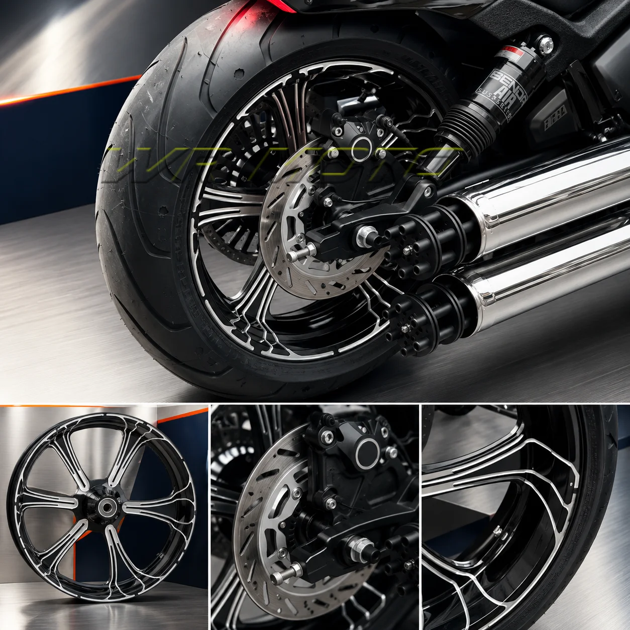 The wheel rims are custom-designed for the Benda 