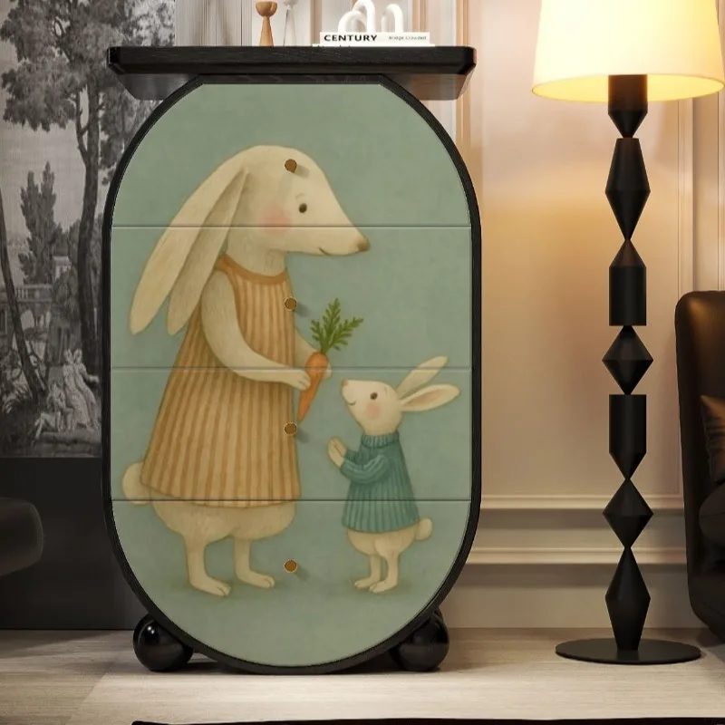 

All solid wood cartoon pattern round chest cabinet living room bedroom locker dopamine