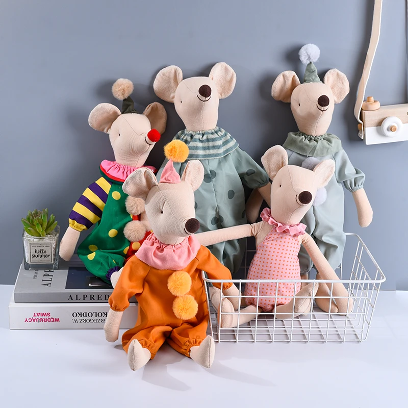 Mushroom Bear Linen Blend cartoon Mouse Plush Toy, 5 Colors (Pink Polka Dots, Light Blue Polka Dots, Green Yellow Stripes, Light