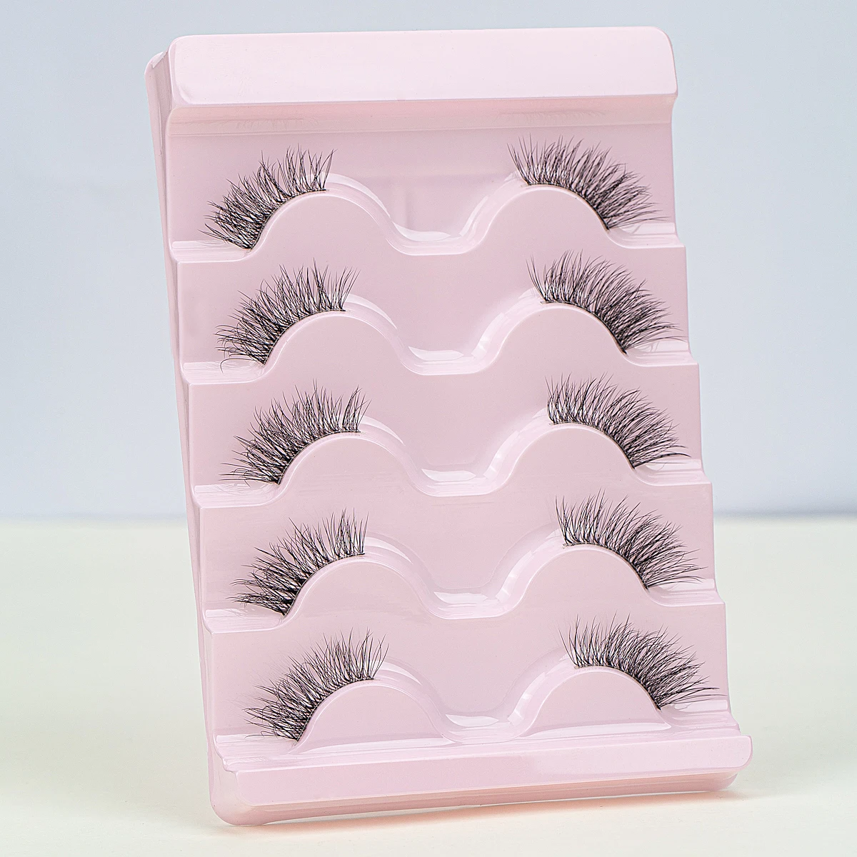 SEXYSHEEP Half Eey Lashes 5Pairs Faux Mink Lashes Cat Eye Fluffy Wispy Transparent Stems Reusable False Eyelashes Makeup Tools