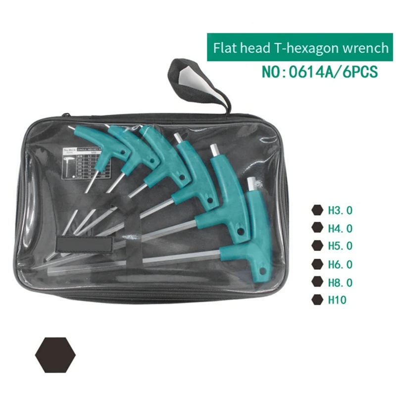 6PCS Kit Hardware Hexagon Socket T Screw Nut Wrench T Handle With Storage Bag Forging Tool