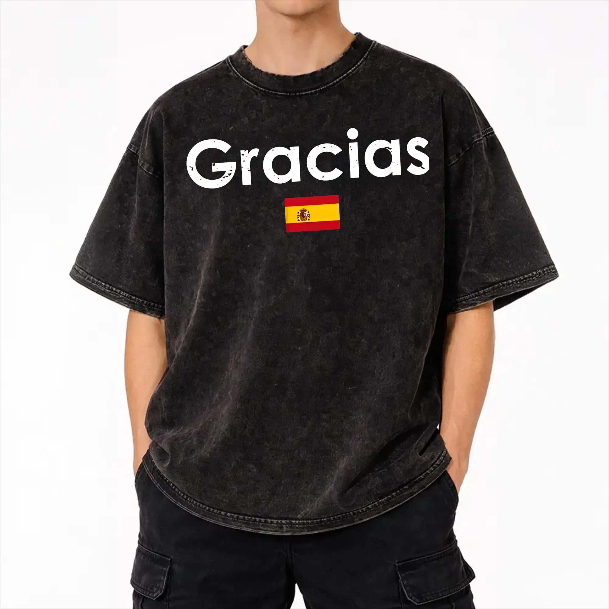 Gracias Thanks in Spanish Make Spain Great Again Merch Washed T Shirts for Men Women Streetwear Hip Hop T-Shirts Printed Tees