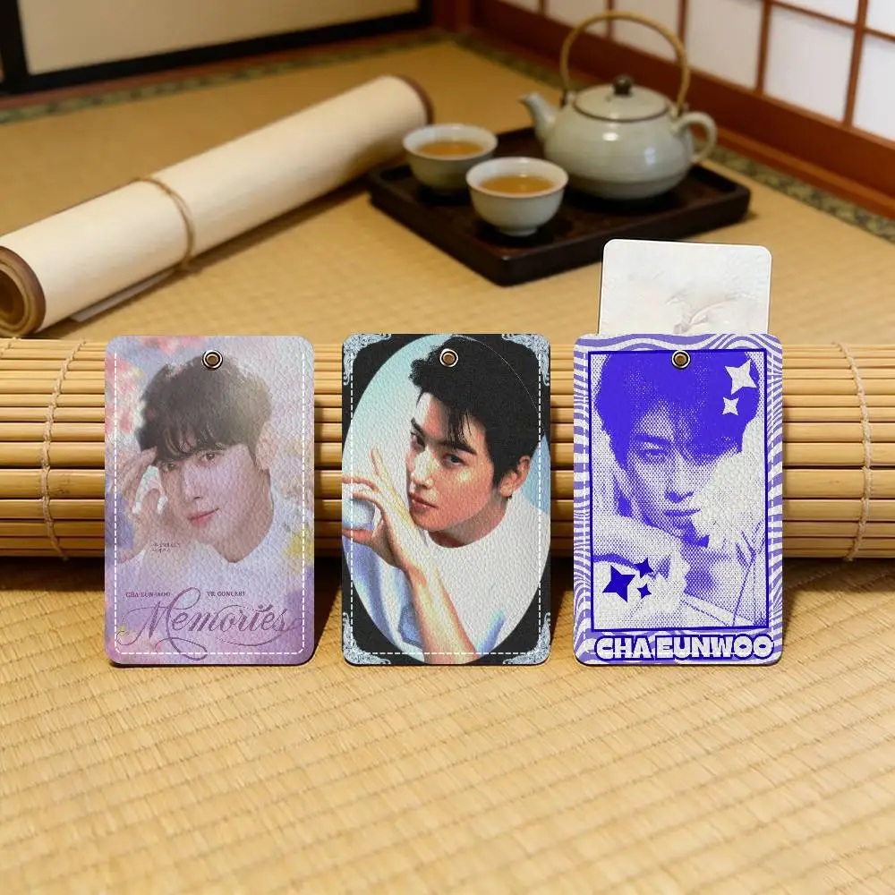 Singer C-Cha EunWoo  Anime Fashion Leather Card Keychain ID Bus Door Card Case Perfect Adult Birthday Gift