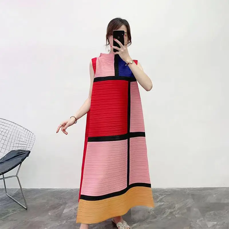 ALSEY Miyake Pleated 2024 Summer New Elegant Women's Dresses for Wedding Party Loose Fashion Printed Long Female Fold Dress