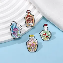 4Pcs Pretty Mushroom In Bottle Series Pins Set Space Pattern Enamel Brooches