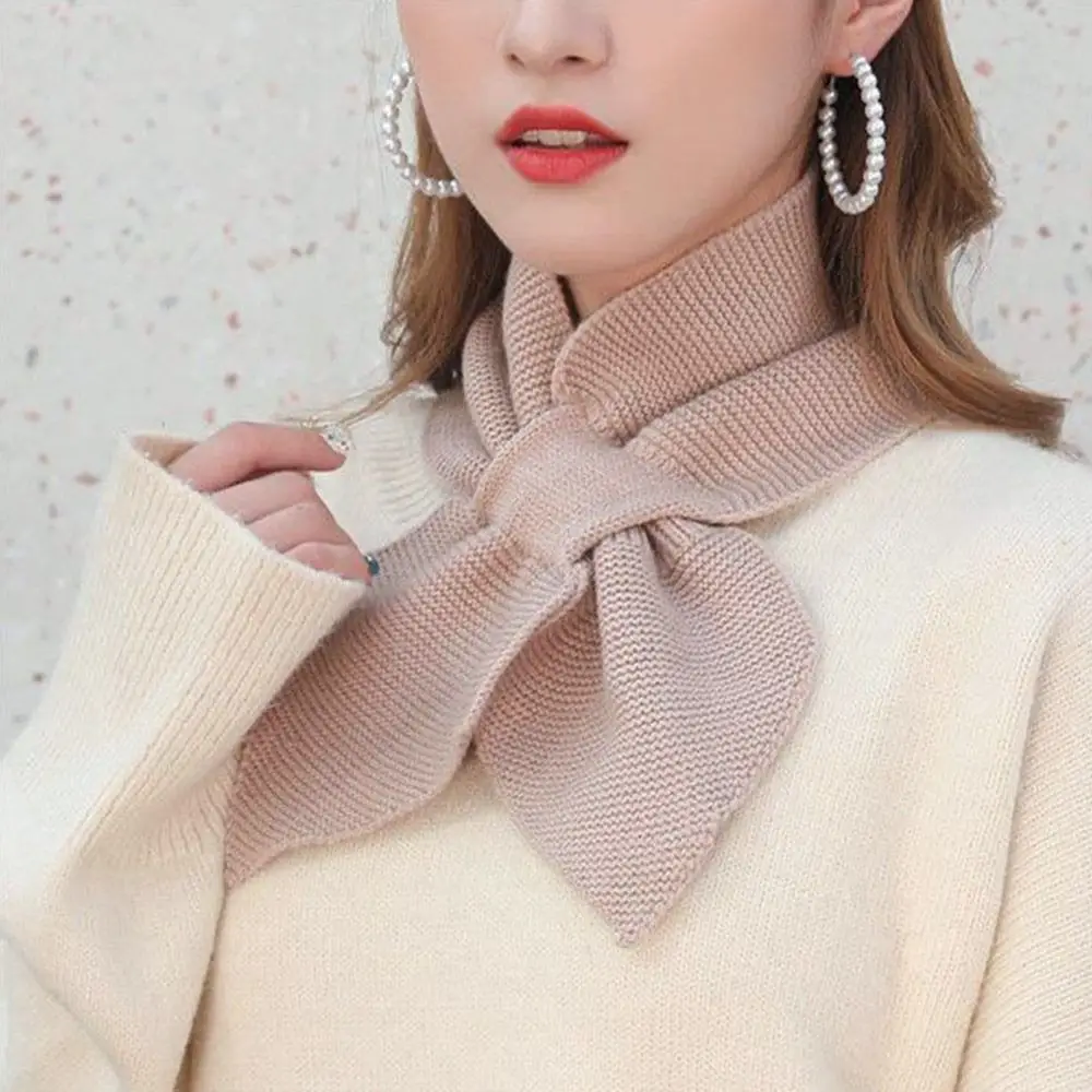 Syal rajut selempang wanita, penghangat kasual leher Turtleneck, Sweater musim dingin tahan angin bisa dilepas, syal pita