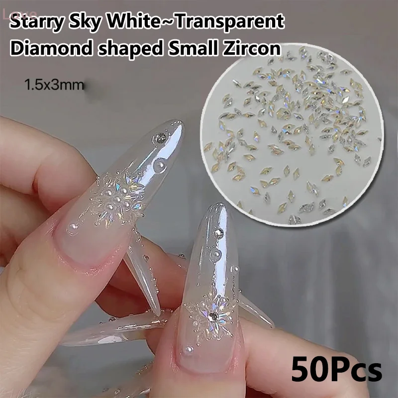 50 pçs mini losango zircão branco arte do prego strass charme manicure ornamentos entusiastas da arte do prego