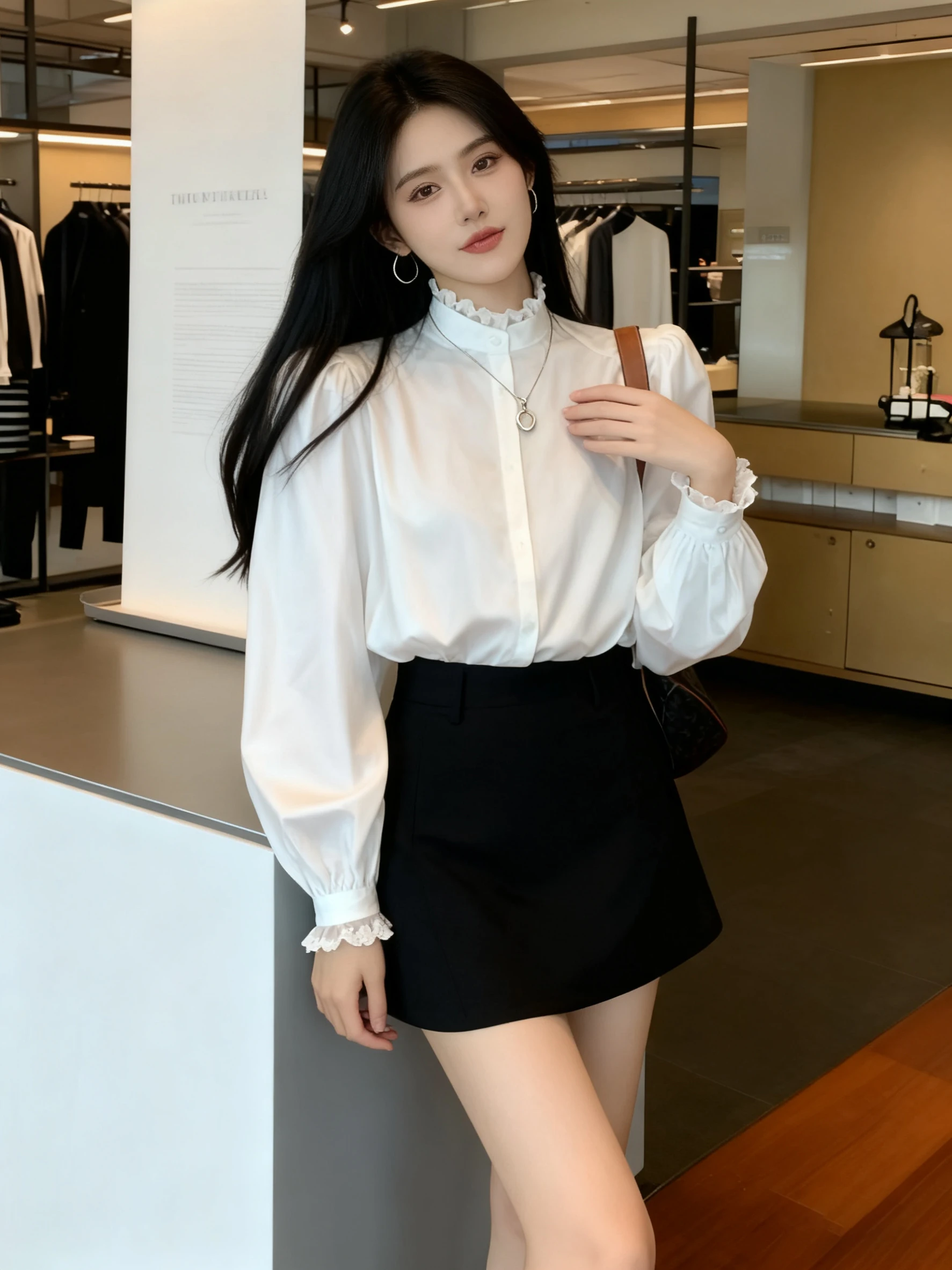 

Белая женская блузка с кружевной отделкой, свободного кроя, с длинным рукавом, корейский стиль, для повседневной носки, утягивающая, для ношения под одеждой, для верхней части тела