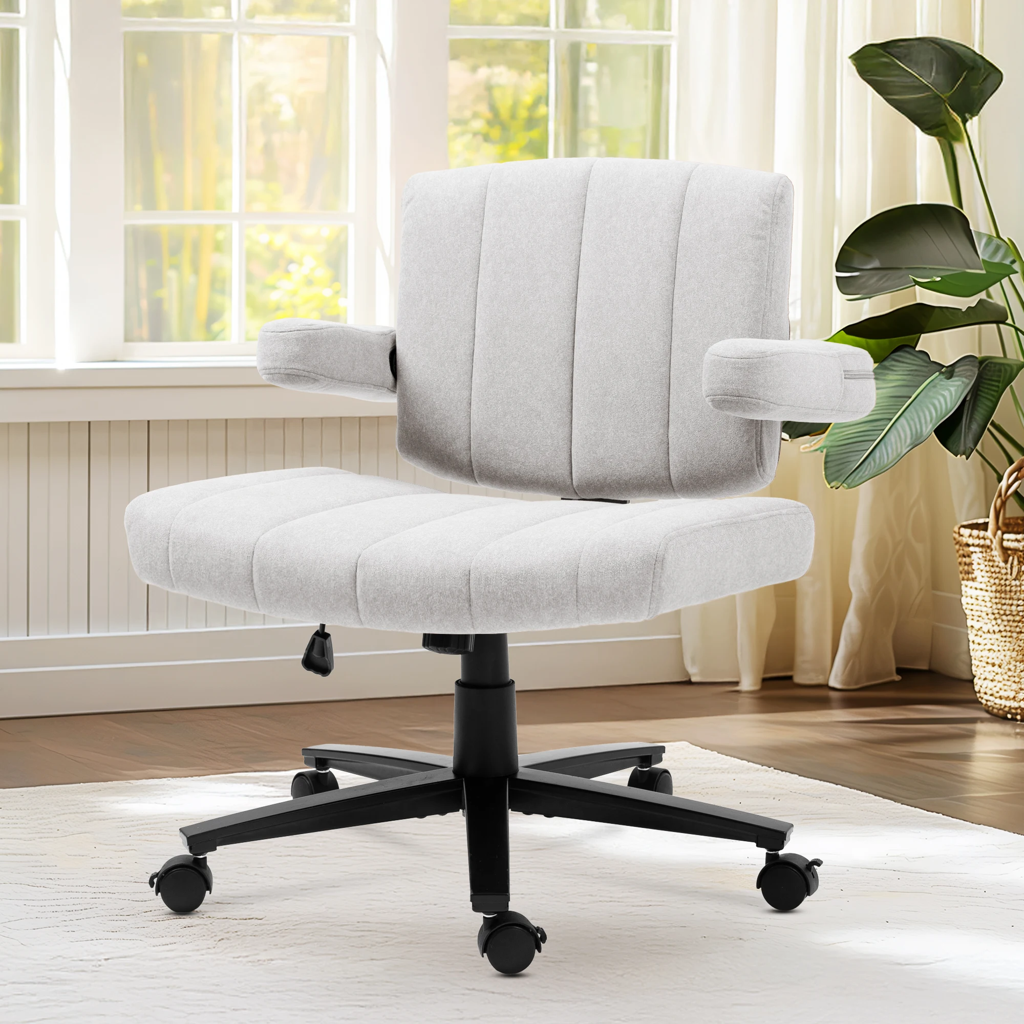 Vigosit Criss Cross Office Chair, Plush Oversized for Cross-Legged Sitting, Adjustable Arms & 360° Swivel Casters - for Home Office, Study, Gaming, Vanity, Comfortable Computer Chair(Grey)