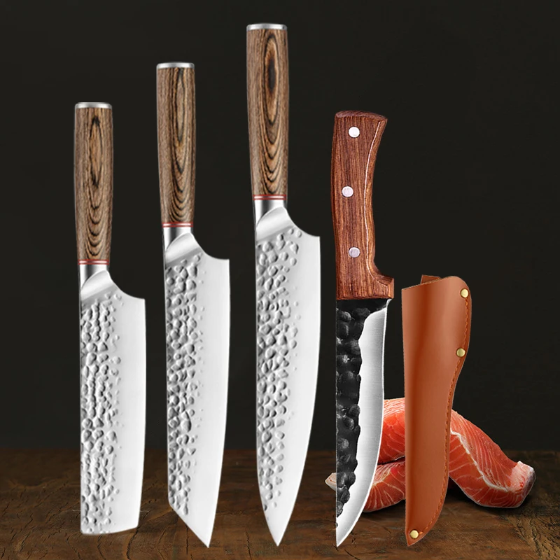 

Stainless Steel Kitchen Knives Set Slicing Peeling Butcher Cleaver Wooden Handle Fish Fillet Japanese Santoku Boning Knife