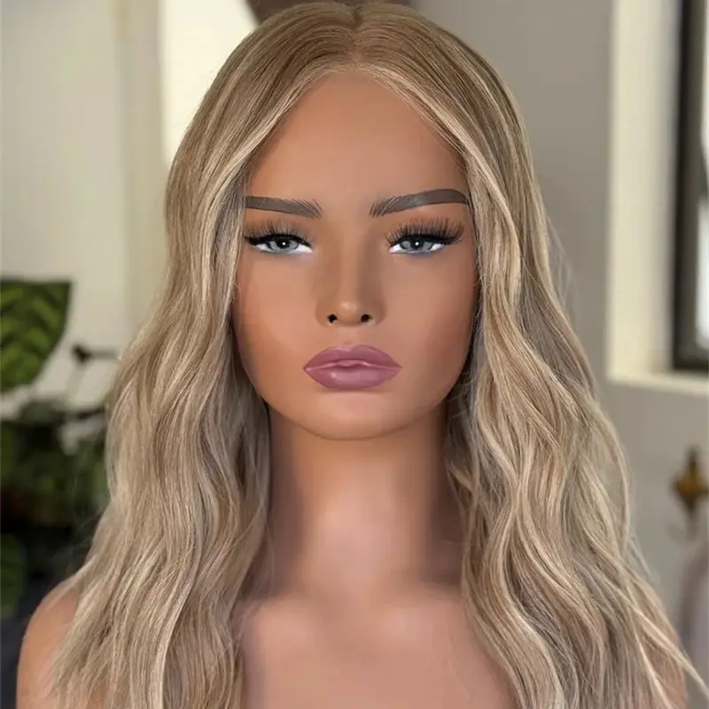 Free Part 13x4 Ombre Ash Blonde Balayage Highlights Wig Washable Synthetic Glueless Wig Party Daily Cosplay Wig Woman Wigs 18''