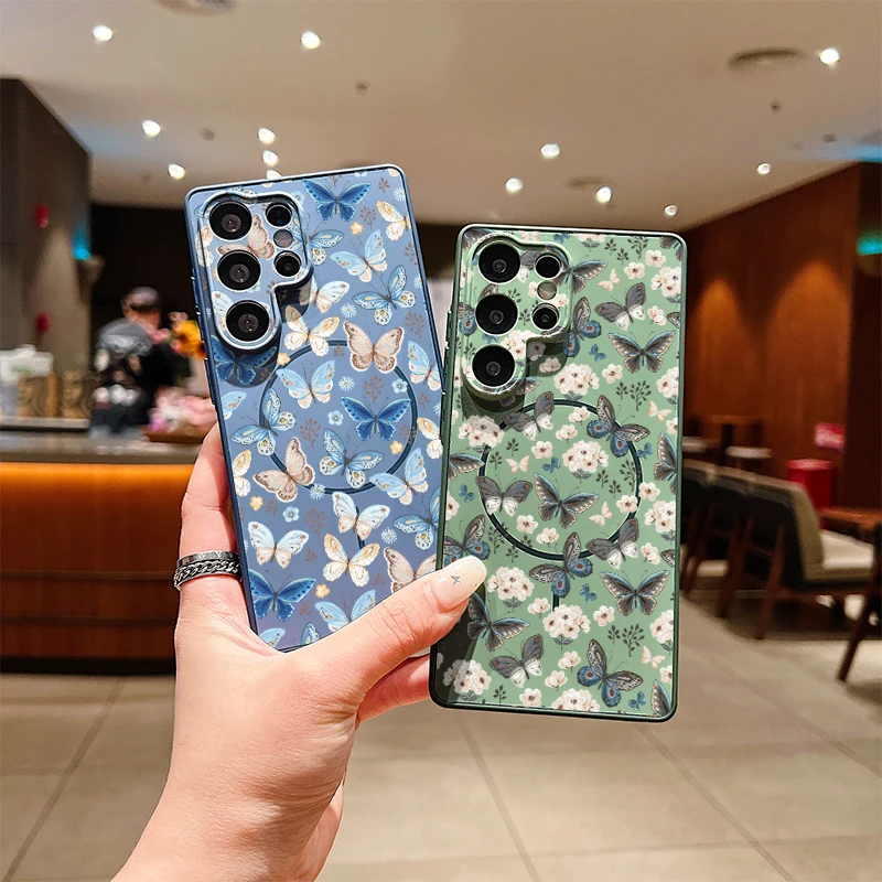 Flower Butterfly Phone Case For Samsung Galaxy A37 A56 A26 5G A57 A17 Shockproof For Magsafe Wireless Charge Magnetic Cover