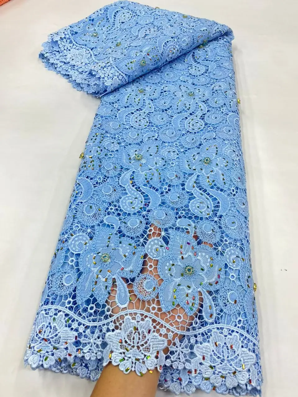 

Latest Cord Guipure Lace Fabric Colored crystal African Lace Fabric 2026 High 3D Nigerian Water Soluble Material for Dress