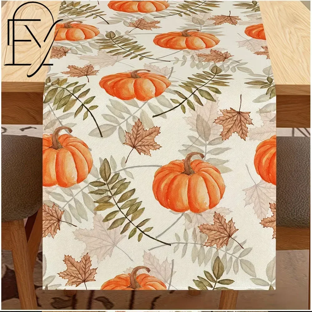 Linen Autumn Table Runner Maple Leaf Wheat Spike Fall Harvest Tablecloth Thanksgiving Country Farmhouse Table Decoration