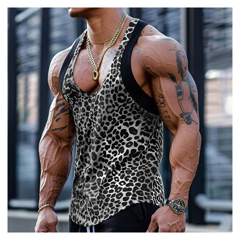 Street Sports Personality Vest Men\'s Sleeveless T-shirt Summer Men\'s Tank Top Sexy Hollow Men\'s Vest Stretch Slim Sleeveless Tee