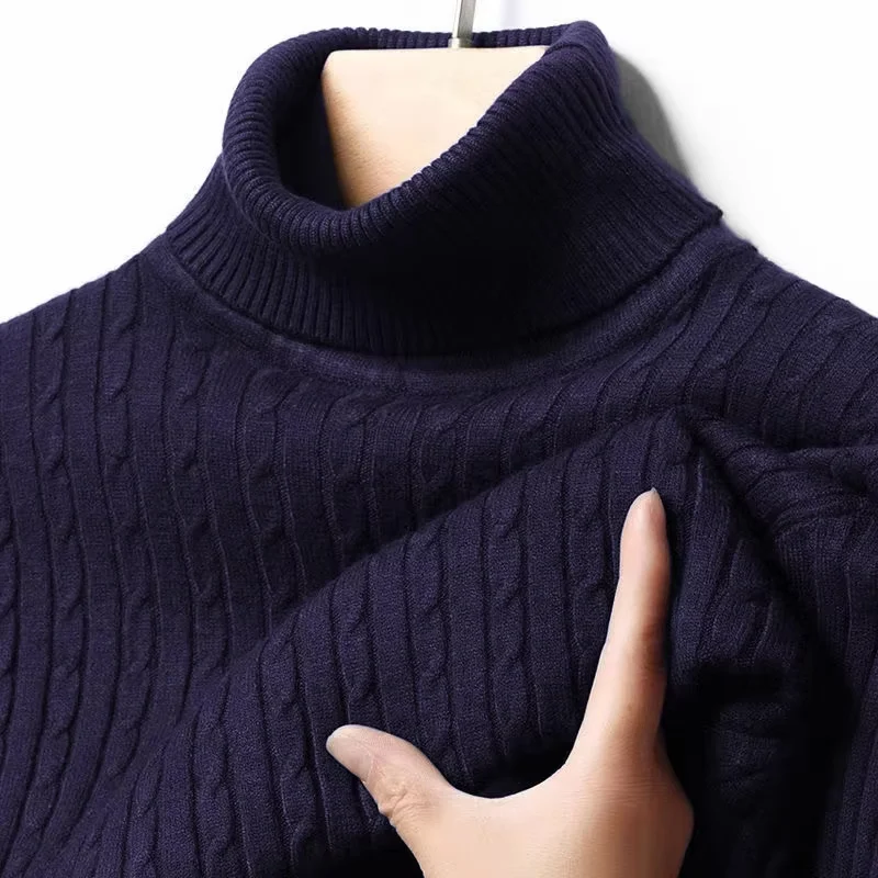 Winter Rollkragenpullover für Herren, Dick und Warm, Marken-Herrenpullover, Slim Fit, Strickware mit Doppelkragen – Detail 8