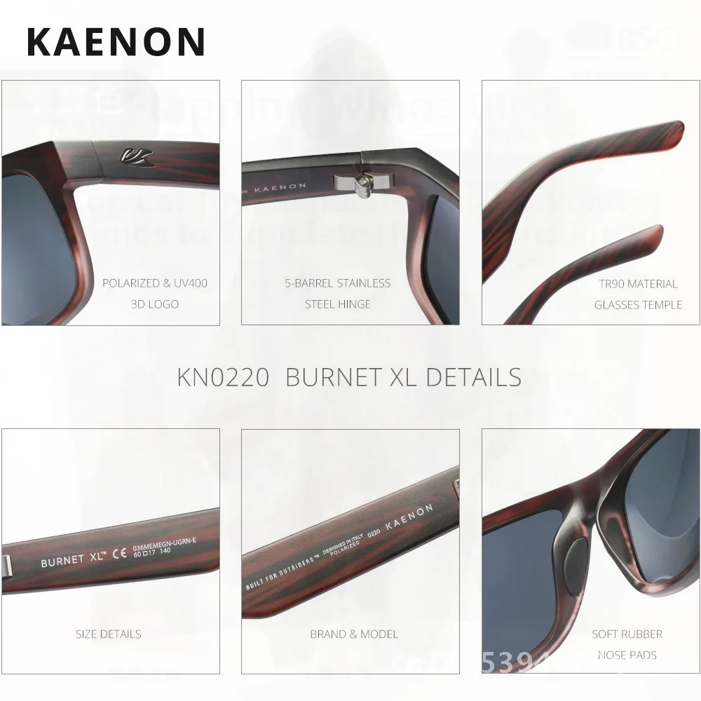 

Солнцезащитные очки KAENON Burnet XL поляризационные для рыбалки, унисекс, для активного отдыха, полнокадровые, из материала TR90, квадратный дизайн, для вождения