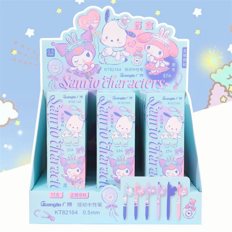 12pcs/lot Sanrio Kuromi Melody Cinnamoroll Pendant Gel Pen Cute 0.5mm Black Ink Neutral Pens Promotional Gift School Supplies