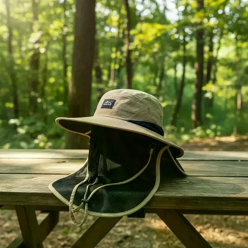 Wide Brim Sun Hat UPF 50 UV Protection Breathable Neck Flap Adjustable Unisex for Beach Pool Hiking Summer Trips