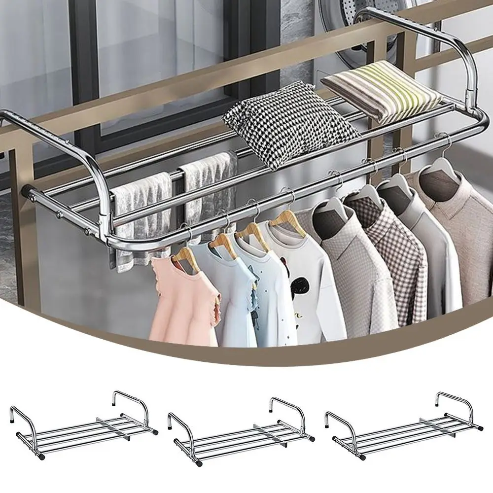 Tendedero de Ropa Escalable y Ajustable, de Pie, para Balcón, con Barra Colgante de 50-158 cm, de Acero Inoxidable, Organizador de Ropa