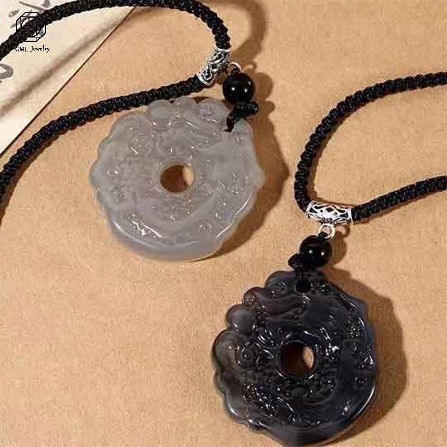 Gradient Color Peace Lock Pendant Ink Painting Dragon Phoenix Necklace Unisex Couple Traditional Chinese Style Jewelry Gift
