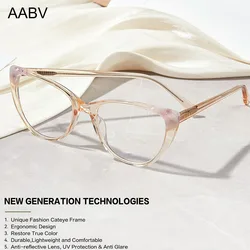 AABV Unique Flower Design Blue Light Glasses Women Cat Eye Computer Fake Transparent Optical lenses Clear Eyeglasses 8013