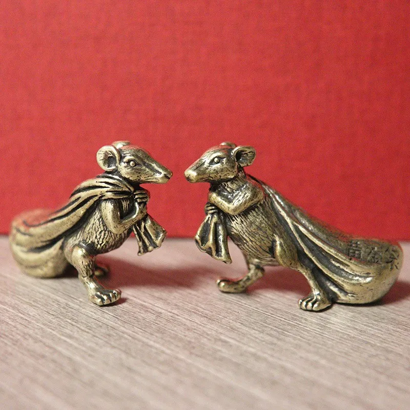 1pc Retro Brass Mouse Ornament,Lucky Mouse,Peach Figurine Miniatures,Cute Rat,Lucky Animal,Small Desktop,Home Decor