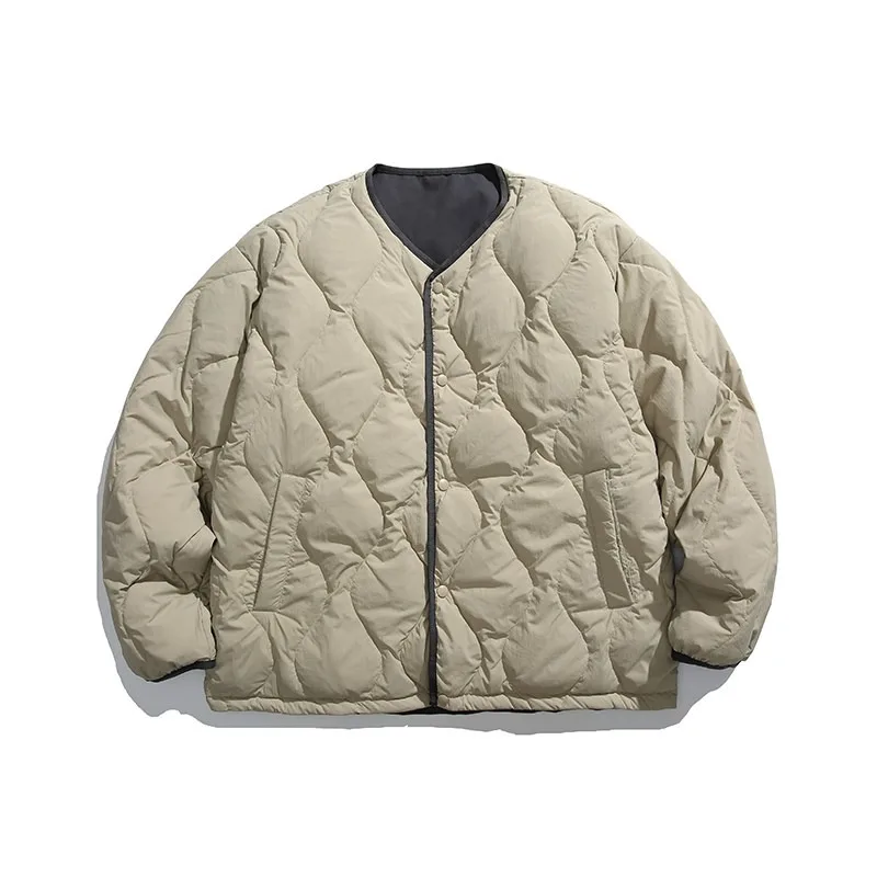 Japanese Collarless Double-sided Workwear Down Jacket Men's Winter Thick Diamond Grid Warm 90 Velvet Cotton Coat Top