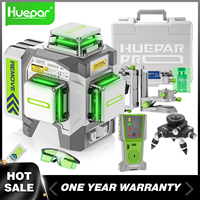 Huepar Pro 12 Lines 3D Green Laser Level,±2mm High Precision Self-Leveling Cross Lines Laser Level Tool Set With Remote,Detector