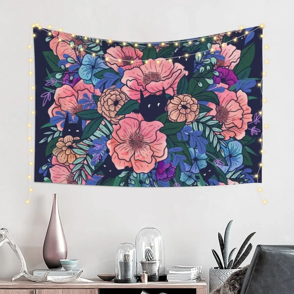 Wild Flowers (on Blue) Tapestry Tapete For The Wall House Decor Wall Decoration Items Tapestry