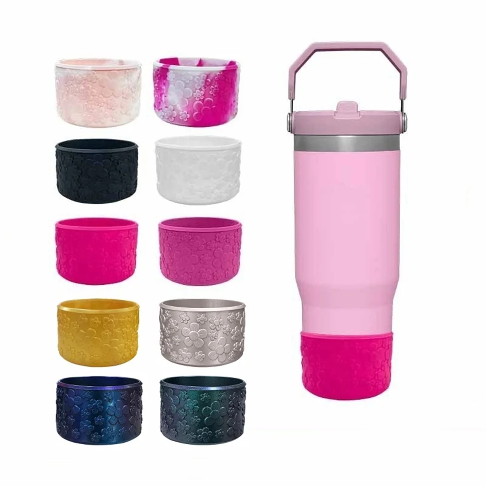 3D Flower Pattern Silicone Boot Sleeve Protective Water Bottle Bottom Bumper Silicone Cup Cover Compatible With Stanley Tumbler