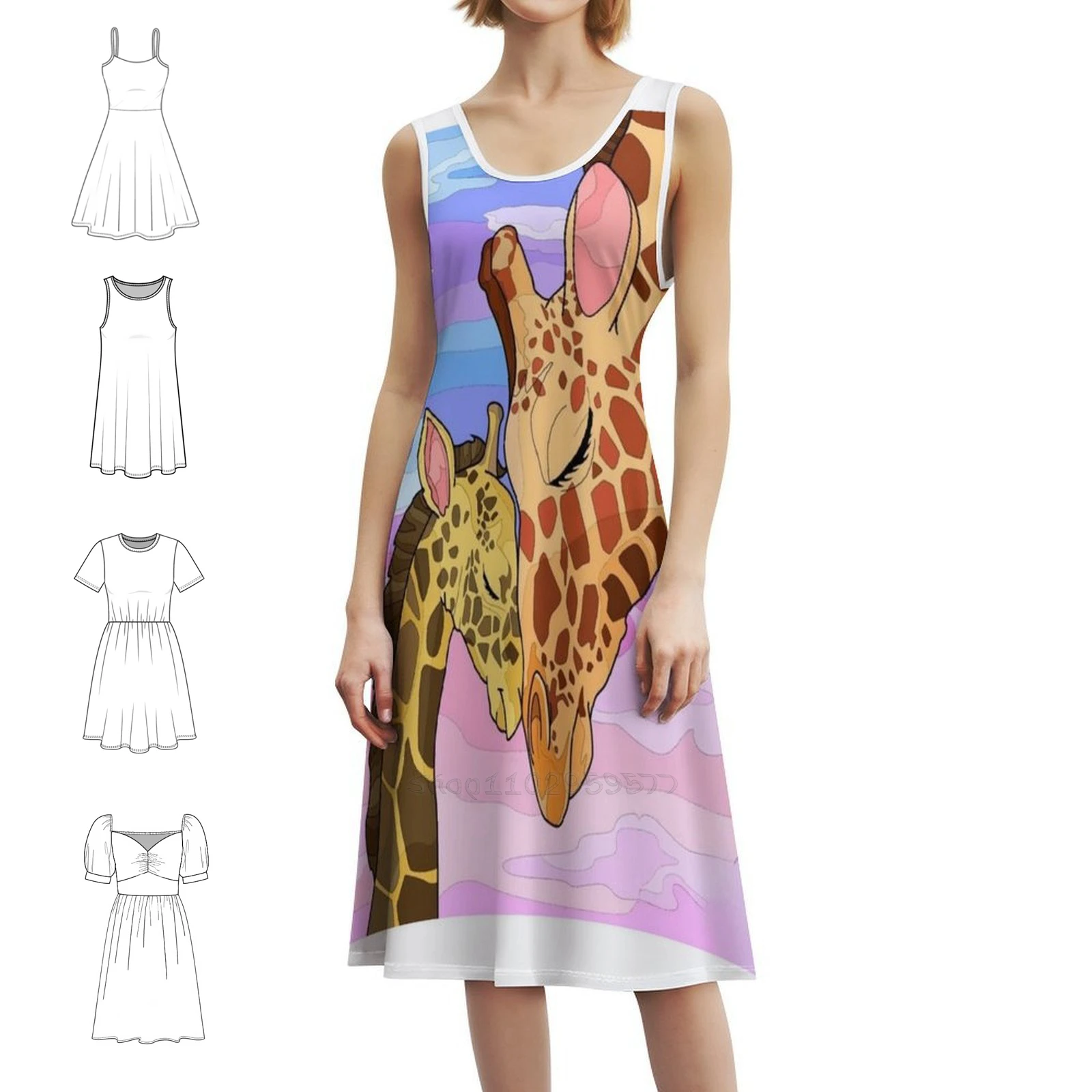 

Love Giraffe Korean Style Casual Dress For Women Simple Daily Office Lady Dresses Giraffes Animals Giraffe Giraffe Love Women's