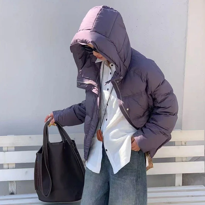 2025年冬新作 レディース 厚手 ウォームホワイト ダックダウン フード付き ダウンジャケット Y2K おしゃれ シンプル ゆったり 軽量 ソフト ブレッドコート