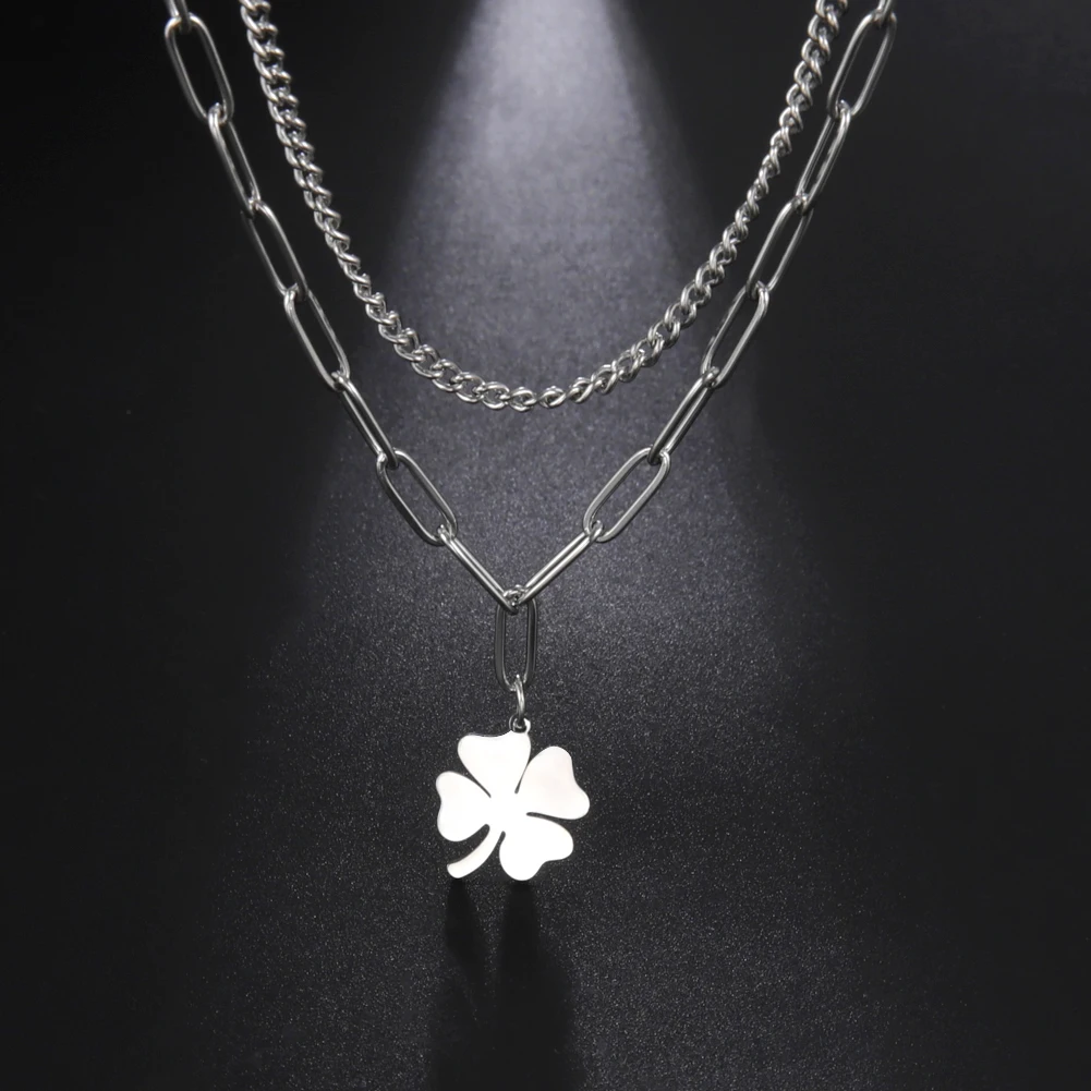 Kkjoy Edelstahl Pflanze Vierblättriges Kleeblatt Anhänger Halskette Mode Elegante Feminine Kurze Schlüsselbein Kette Halskette Schmuck – Detail 32
