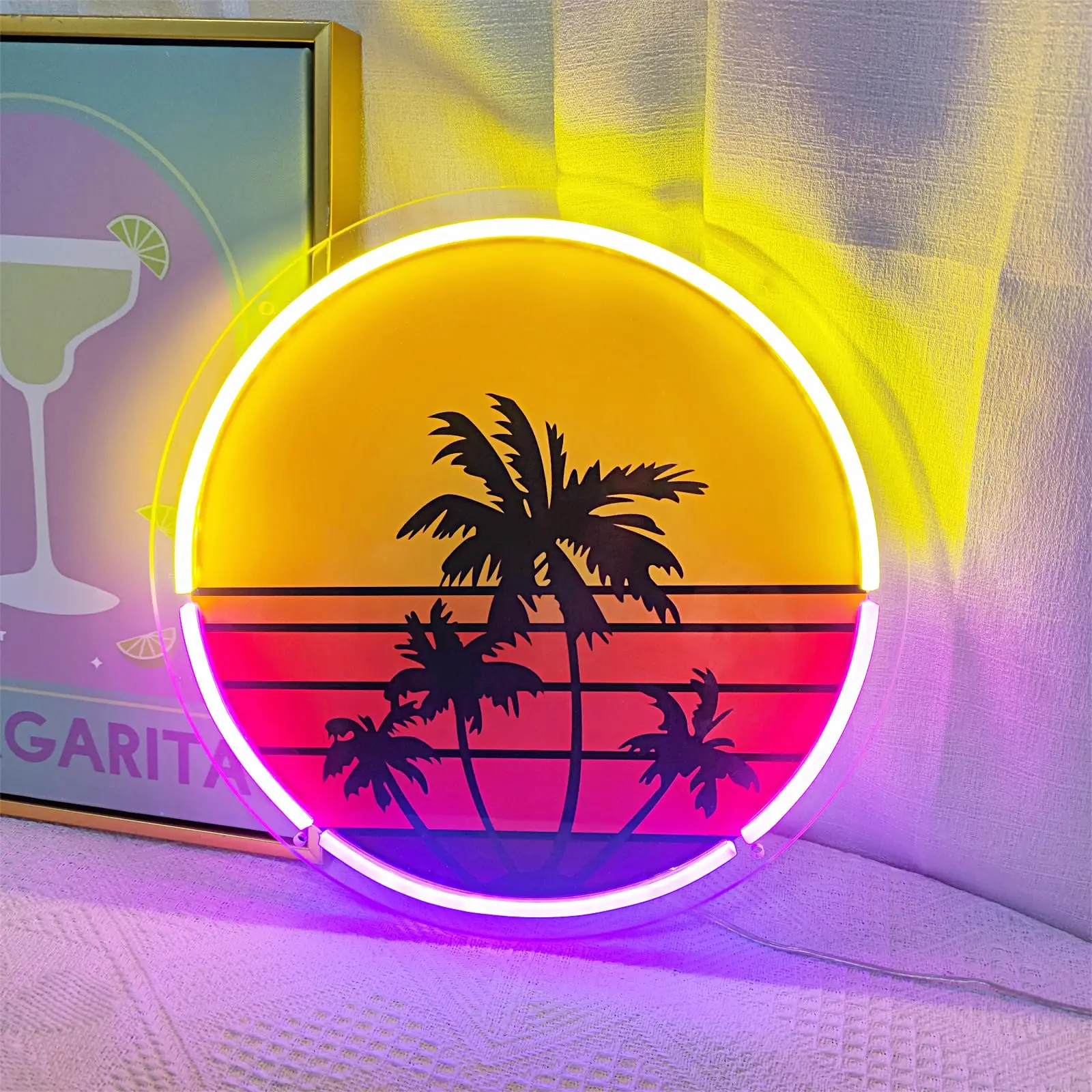 Sunset neon light suitable for room bedroom  bar man cave wall decoration, sunset and palm tree neon sign wall decoration room