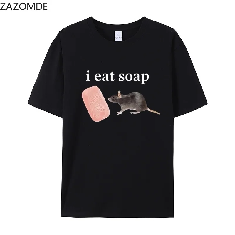 ZAZOMDE Viral Weird Meme Rat Print Tshirt Loose Oversized Short Sleeve Humor Letter Slogan Casual Street Cotton Tee 2026 New