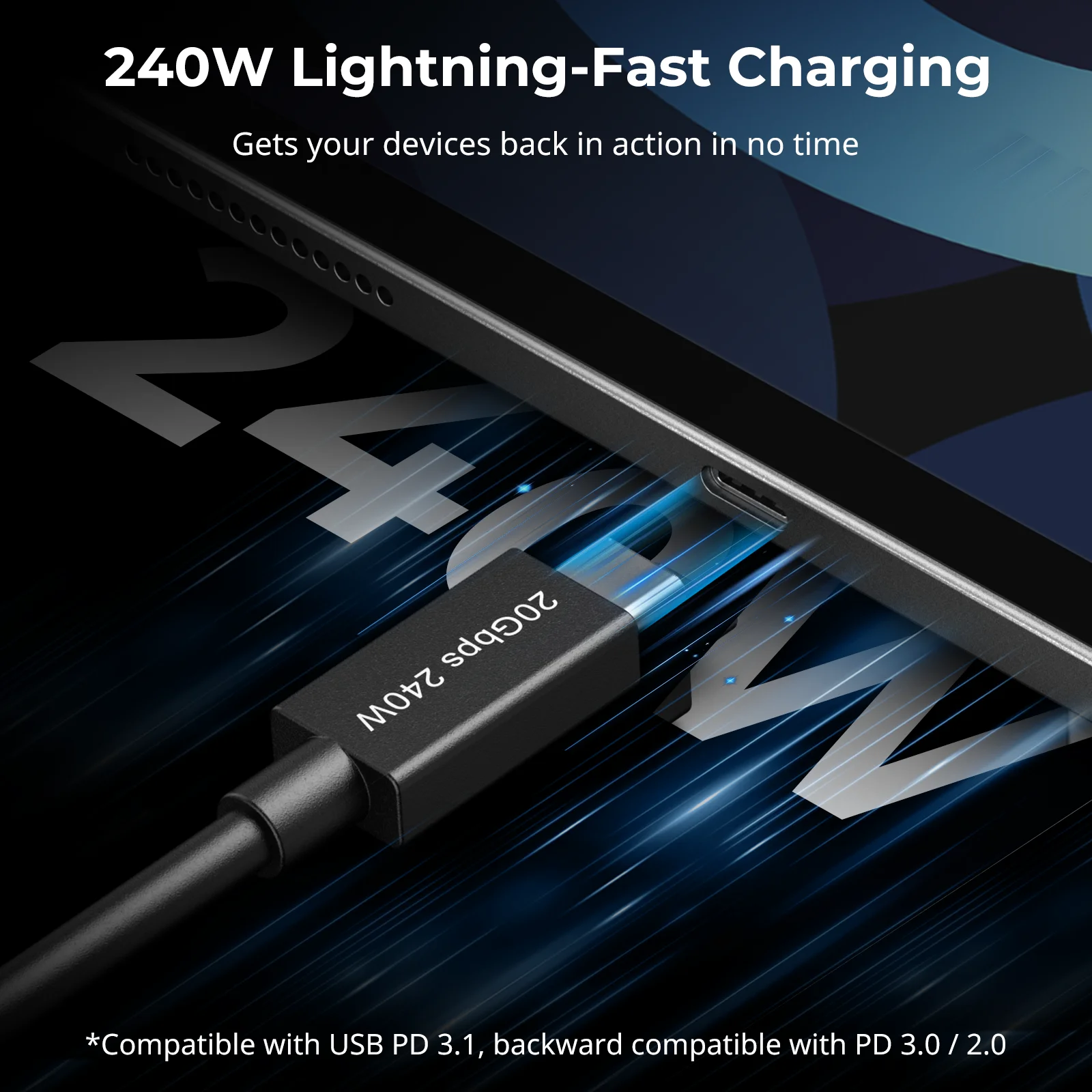 Kabel USB-C SmallRig, męski na żeński, obsługuje transfer danych 20 Gb/s, szybkie ładowanie 240 W, do klatek/płyt montażowych w kształcie litery L — zdjęcie produktu 3