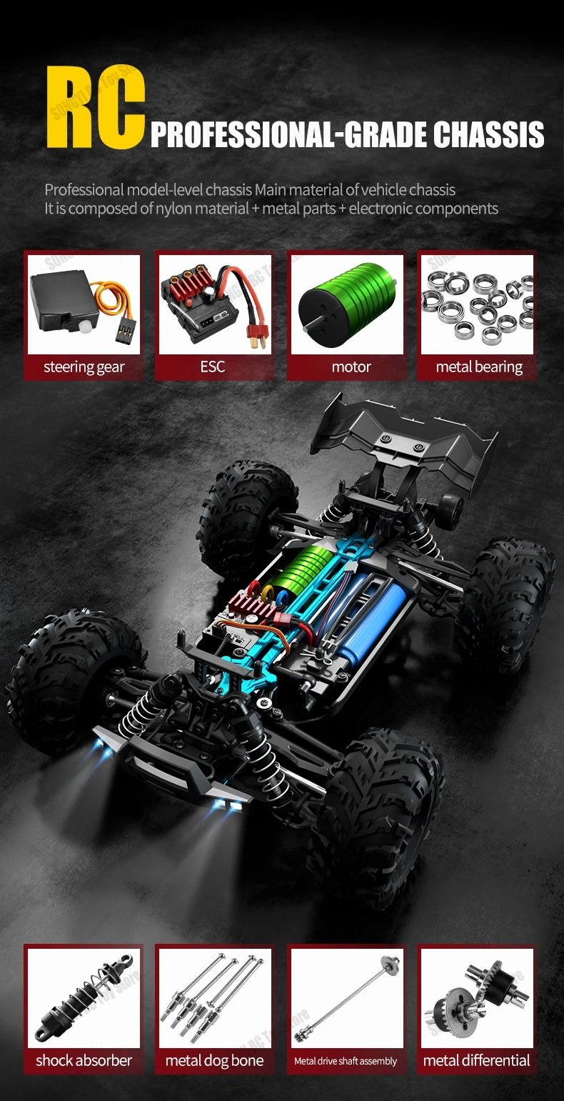 50 or 80KM/H Rc Cars 1/16 Off Drift Road 4WD with LED 2.4G Waterproof Remote Control Monster Truck for Adults and Kids Toy Gift