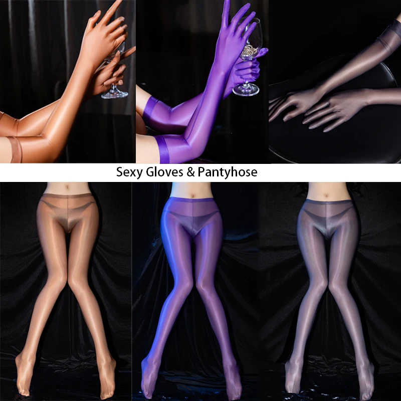

Plus Size Glossy Pantyhose Oil Shiny Transparent Stockings Long Gloves Ultra-Thin Women Sexy Leg Tights Hot Pole Dance Clubwear