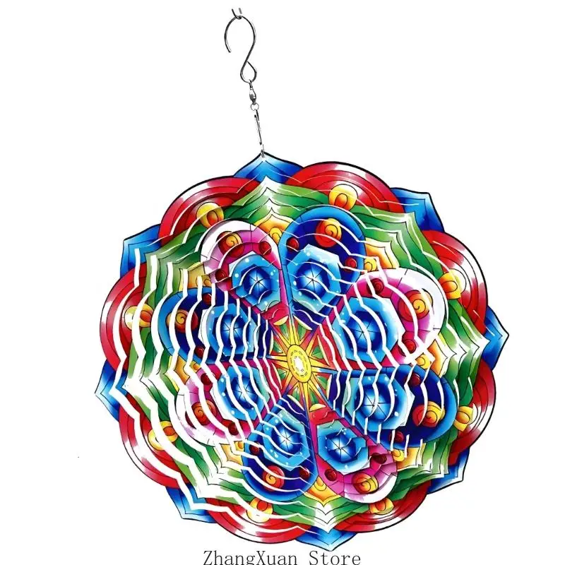 Garten-Terrassen-Blumen-Windspiel-Hängedekorationen mit reflektierendem Schichtdesign aus Edelstahl, mehrfarbiger 30-cm-Akzent – Detail 10