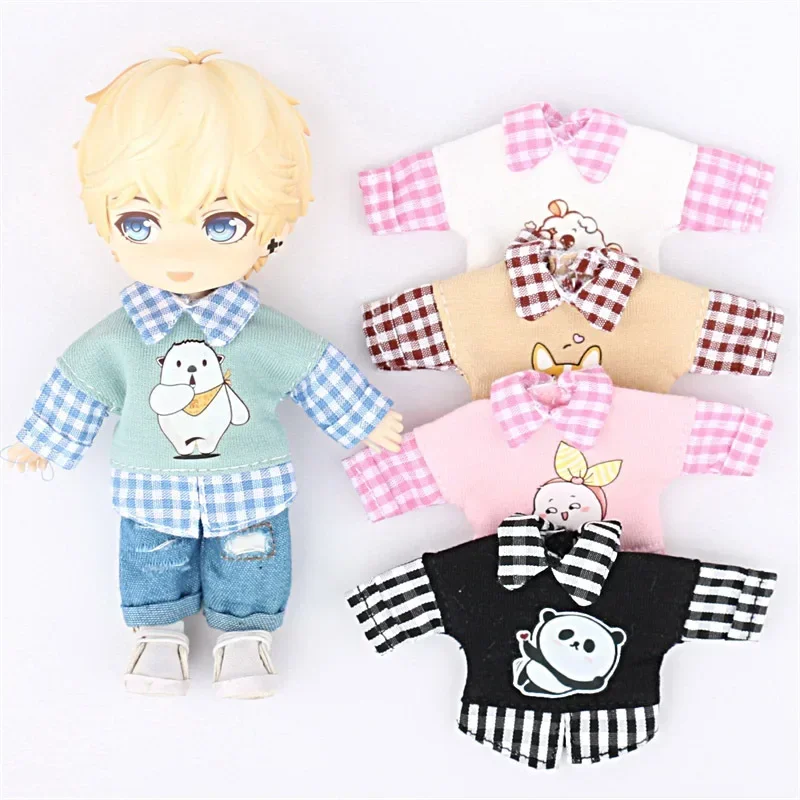 Ob11 revers kariertes hemd hoodie drucken top BJD 1/12 puppe kleidung puppe kleidung puppe zubehör