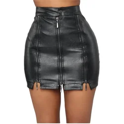 Fashion Bodycon Black Faux Leather Skirt Saia De Couro Feminina 5XL High Waist Zip PU Leather Mini Pencil Skirts Saias Femininas