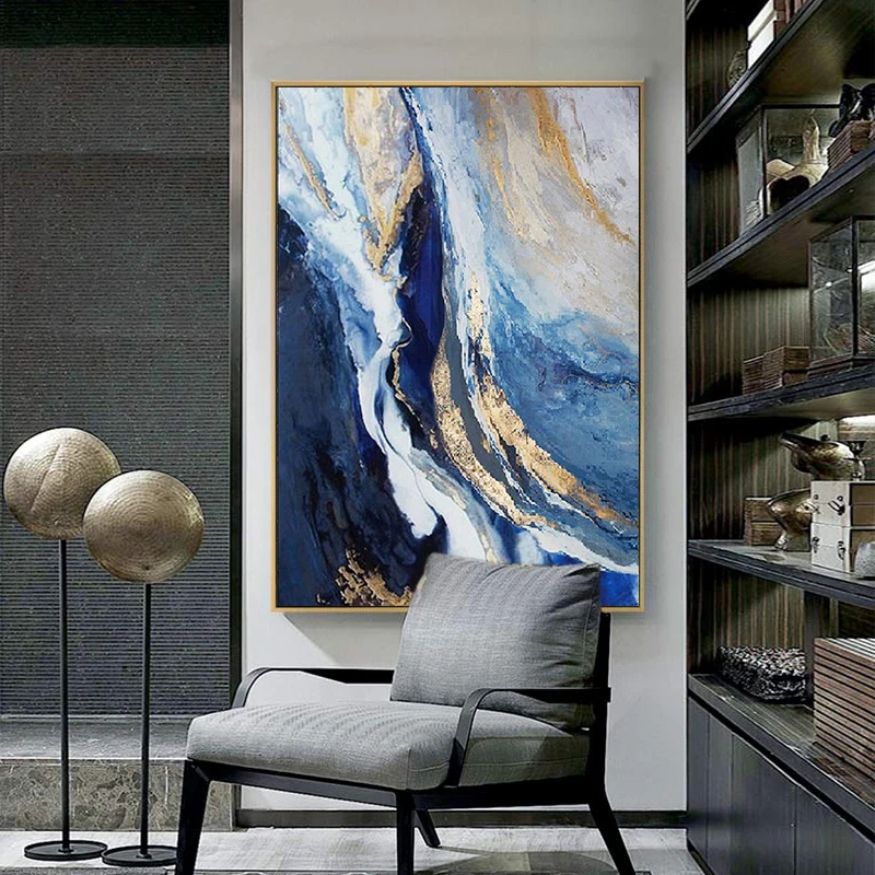 Nordic Abstract Modern Blue Atmospheric Oil Canvas Painting Posters and Prints Wall Art Cuadros for Living Room Home Decorati