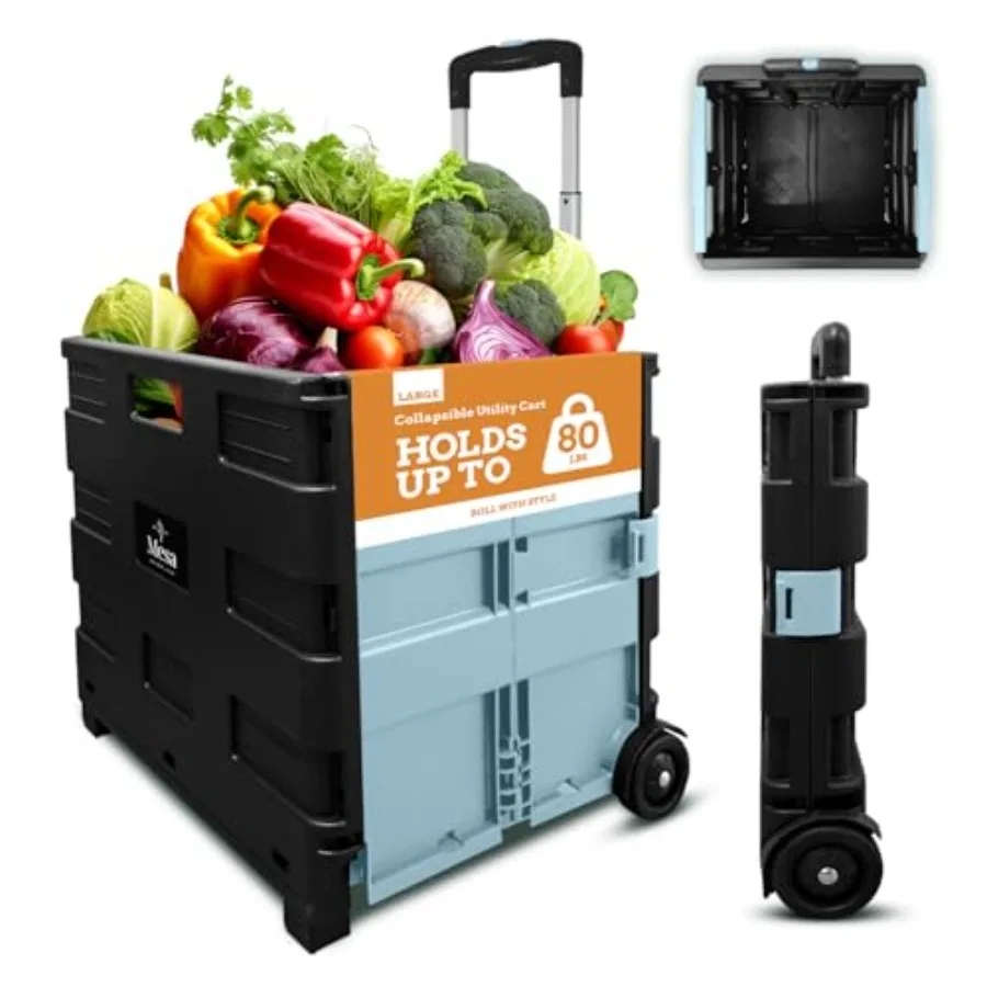 Ultra-Slim Rolling Collapsible Storage Pack-N-Roll Utility-carts, with Telescopic Handle, for Home, Garden, Shopping, Office, S