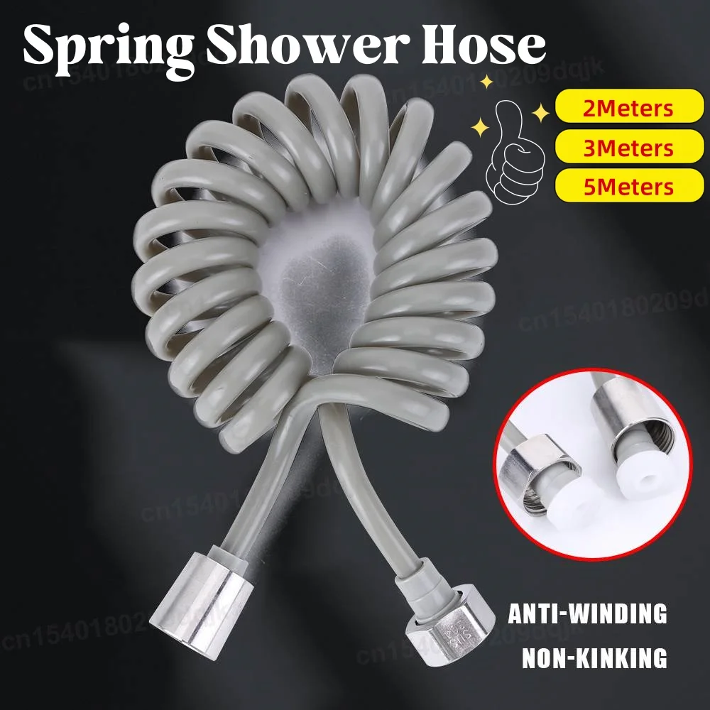 Selang Pancuran Fleksibel 2/3/5M Universal, Pipa Ekstensi Pegas, Konektor Pipa Semprot Tangan, Tabung Pegas, Aksesoris Kamar Mandi Toilet Bidet