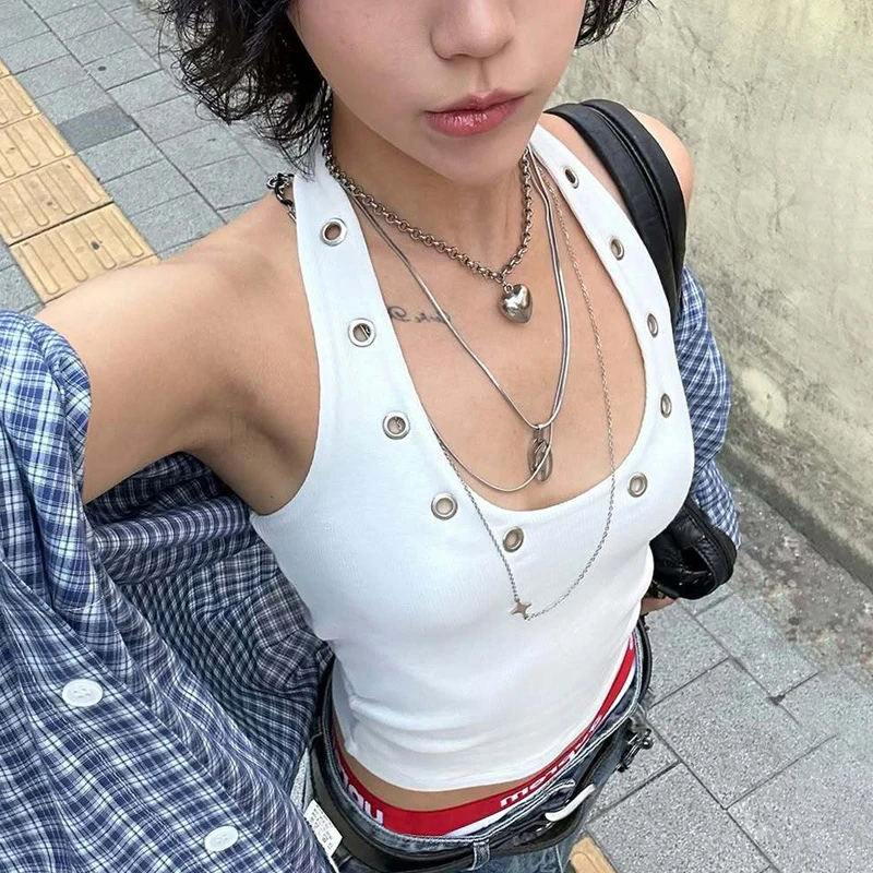 

Tornova Metal Hollow Halter Neck Vest Hot Girl 2025 Summer New Streetwear Top Sleeveless Slim Fashion Club Party Tanks Female