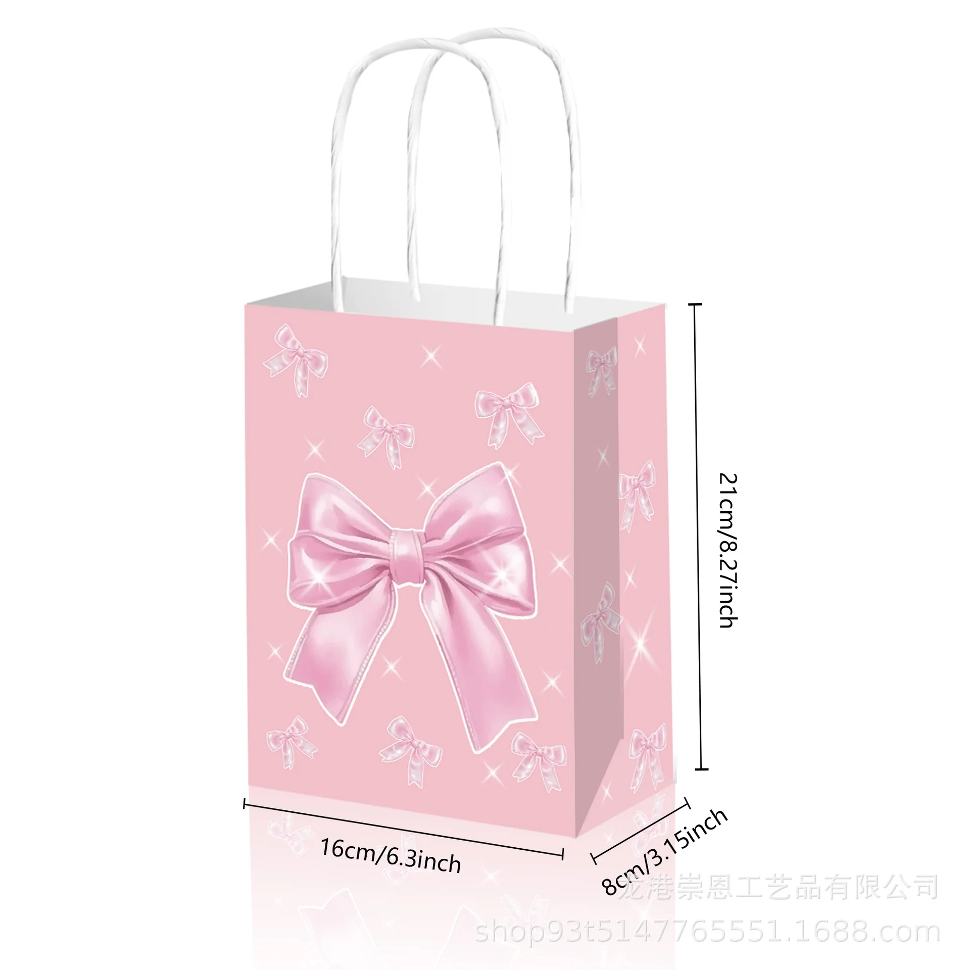6/30pcs Pink and White Bow Handheld Paper Bag Gift Bag Valentine\'s Day Engagement Baby Shower Girls Birthday Party Supplies