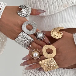 Lacteo 4 Styles Exaggerated Punk Irregular Flower Circle Metal Ring Women Trend Goth Geometric Knuckle Ring Couple Wed Jewelry