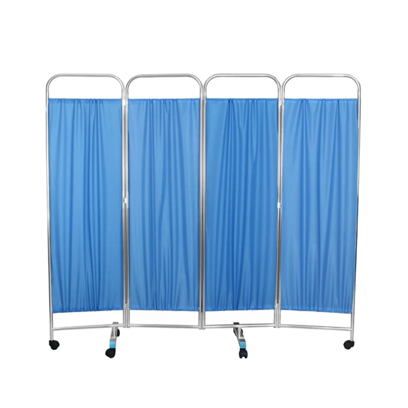 BR-BS05 Stainless Steel 6 Wheels 4 Folding Ward Movable Clinic Hospital Equipment Waterproof Medical Curtain Screen